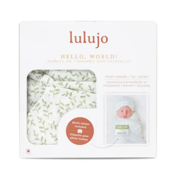 Hello World Bamboo Hat & Swaddle Blanket Set - Greenery image 1