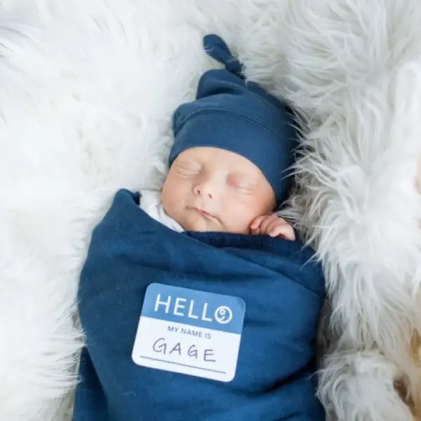 Hello World Bamboo Hat & Swaddle Blanket Set - Navy image 2