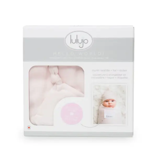 Hello World Bamboo Hat & Swaddle Blanket Set - Pink image 1
