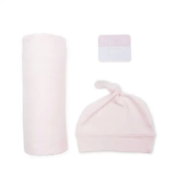 Hello World Bamboo Hat & Swaddle Blanket Set - Pink image 0