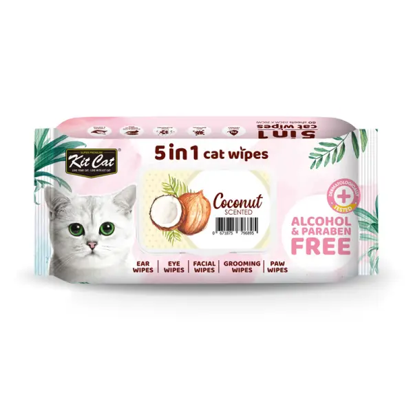 KitCat 5 in 1 Cat Wipes Coconut 80sheets image 0