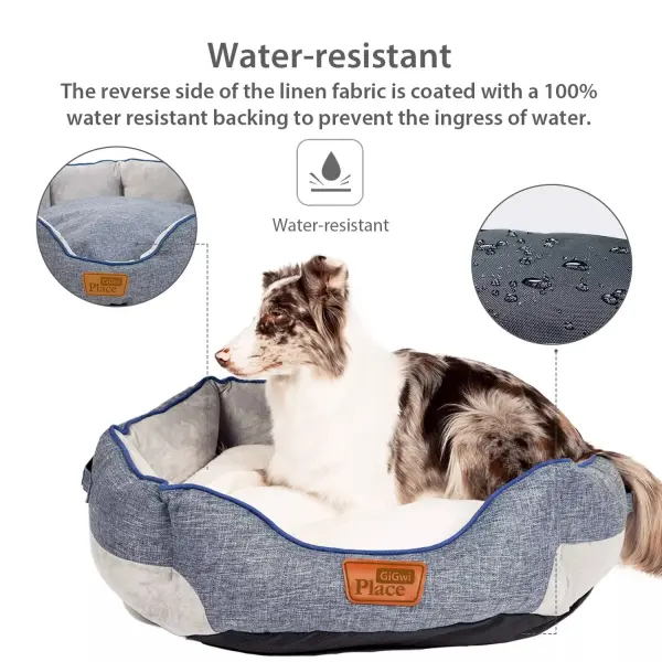 GiGwi Place Removable Dog Cushion For All Seasons，Faux linen and Sherpa Fleece， Blue/White，Square image 0