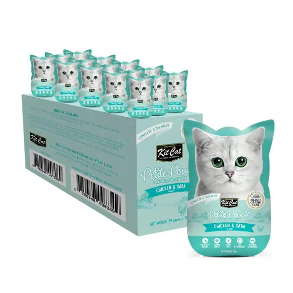 Kit Cat Petite Pouch Cat Wet Food with Chicken &amp; Saba in Aspic 70 gr image 0