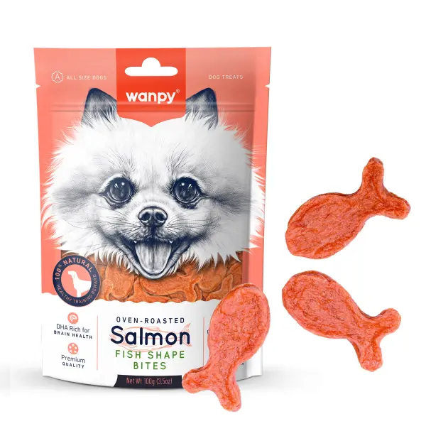 Wanpy Oven-Roasted Fish Shaped Salmon Bite Dog Treats 100 gr image 0