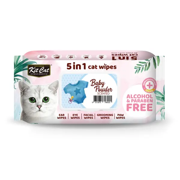 KitCat 5 in 1 Cat Wipes Baby Powder 80sheets image 0