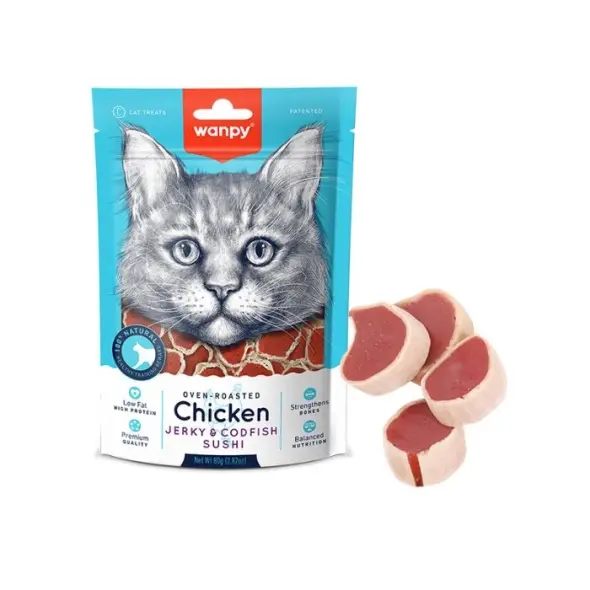 wanpy soft chicken jerky and codfish sushi for cat 80 g image 0