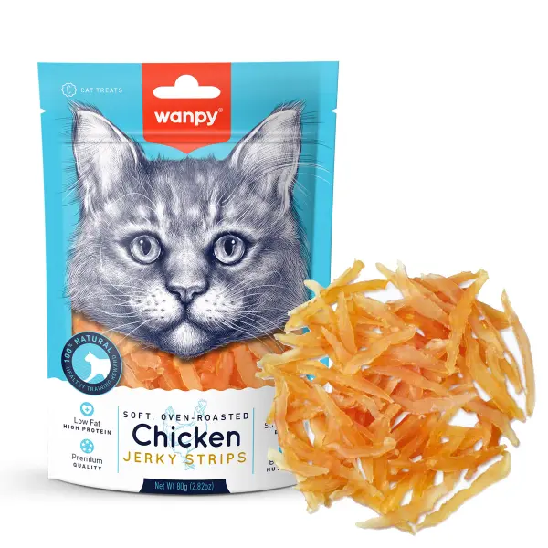 wanpy soft chicken  jerky strips for cat 80 g image 0