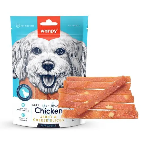 Wanpy Oven-Roasted Chicken Jerky &amp; Cheese Slice Dog Treats 100gr image 0