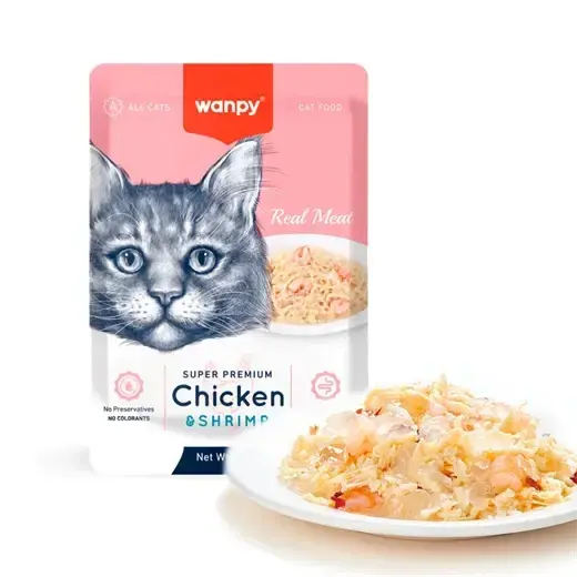 Wanpy Super Premium Wet Cat Food with Chicken &amp; Shrimp 85 gr image 1