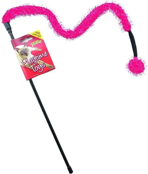 Pet Love Tail Tikkler Black &amp; Pink Wand Cat Teaser Toy with Catnip 1 pcs image 0