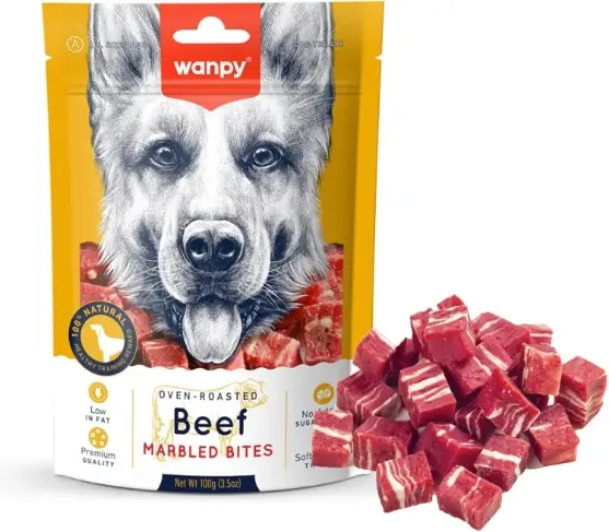 Wanpy Oven Roasted Low Fat Marbled Beef Bite Dog Treats 100gr image 0