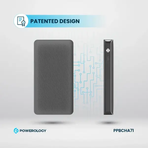 باور بانك Powerology بسعة 10000mAh مع كابل Type-C قابل للسحب – أسود image 2