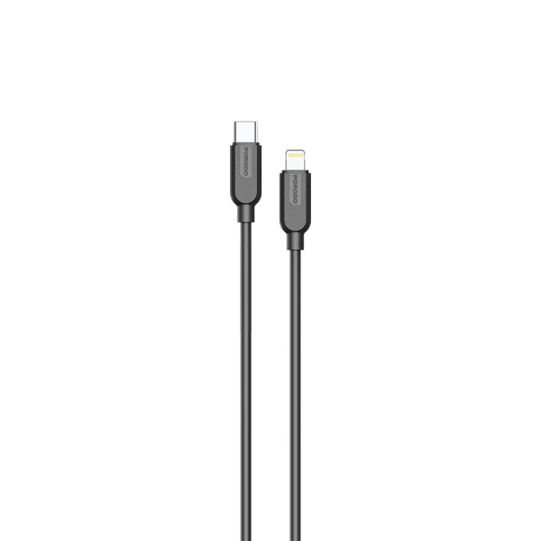 كابل Porodo سيليكون من USB-C إلى Lightning للشحن ونقل البيانات – أسود image 0