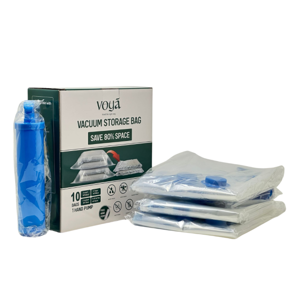 أكياس تخزين بتفريغ الهواء – Voya Vacuum Storage Bag – 10 قطع مع مضخة يدوية image 0