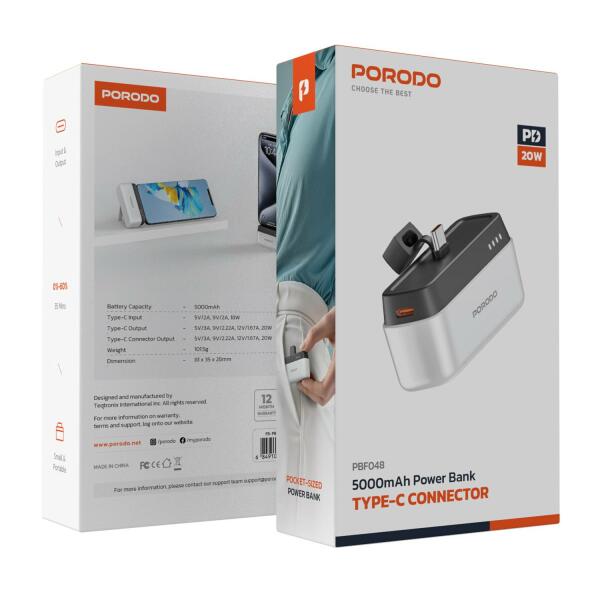باور بانك Porodo بسعة ‎5000mAh‎ – شحن سريع ‎20W‎ – موصل Type-C image 8