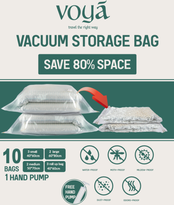 أكياس تخزين بتفريغ الهواء – Voya Vacuum Storage Bag – 10 قطع مع مضخة يدوية image 6