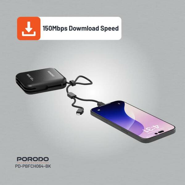 راوتر محمول Porodo 4G LTE مع WiFi 6 وبطارية ‎10000mAh‎ – أسود image 2