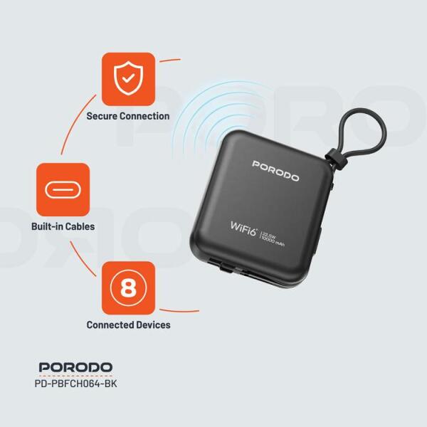 راوتر محمول Porodo 4G LTE مع WiFi 6 وبطارية ‎10000mAh‎ – أسود image 8