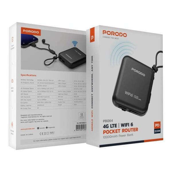 راوتر محمول Porodo 4G LTE مع WiFi 6 وبطارية ‎10000mAh‎ – أسود image 14