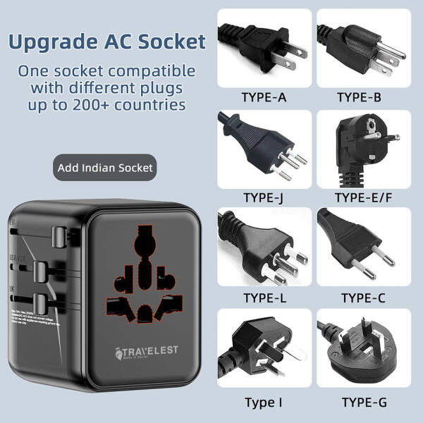 من ترافيليست محول السفر العالمي GaN 35W مع 3 منفذ USB-C + منفذ 2 USB-A، 2500W AC، متوافق مع أكثر من 200 دولة image 3