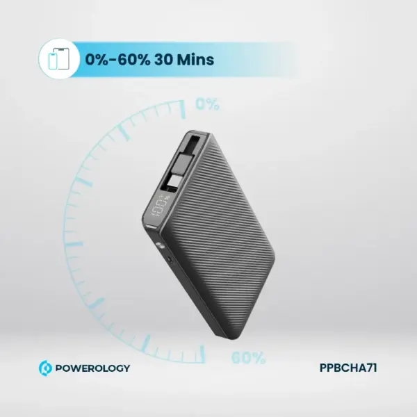 باور بانك Powerology بسعة 10000mAh مع كابل Type-C قابل للسحب – أسود image 8