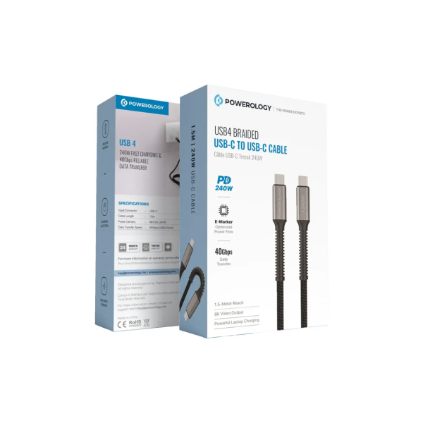 كابل Powerology USB4 مضفّر USB-C إلى USB-C – أسود image 2