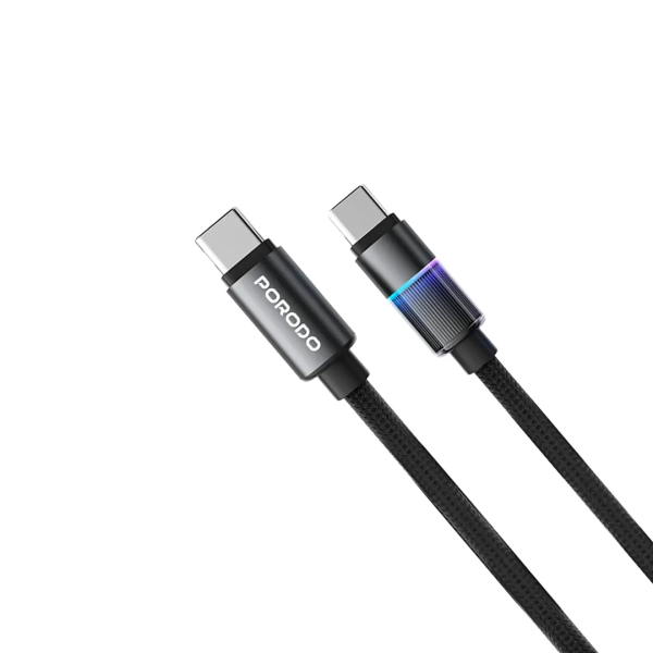كابل Porodo ألمنيوم من USB-C إلى USB-C للشحن ونقل البيانات – أسود image 0
