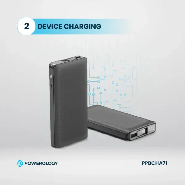 باور بانك Powerology بسعة 10000mAh مع كابل Type-C قابل للسحب – أسود image 6