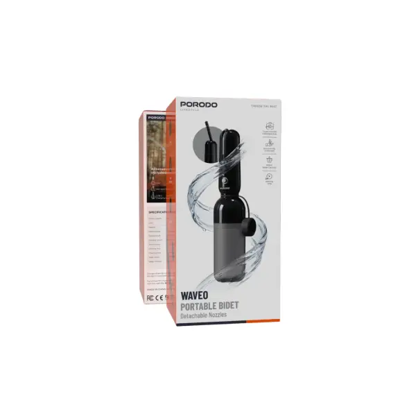 شطاف السفر المحمول بورودو ويفيو (Porodo Waveo Portable Bidet) سعة 350 مل - أسود image 1
