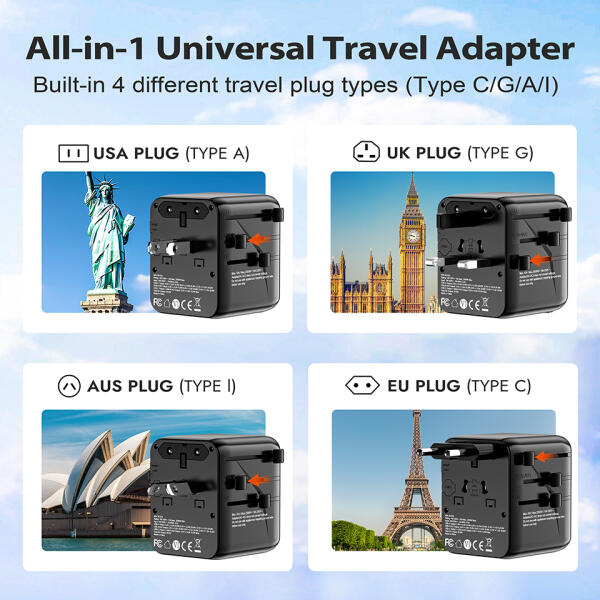 من ترافيليست محول السفر العالمي GaN 35W مع 3 منفذ USB-C + منفذ 2 USB-A، 2500W AC، متوافق مع أكثر من 200 دولة image 6