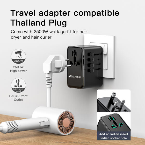 محول السفر العالمي من ترافيليست بتقنية GaN 35W مع 3 منافذ USB-C و 2 USB-A ومخرج كهرباء بقدرة 2500 واط وفيوز أوتوماتيكي متوافق مع أكثر من 220 دولة image 4