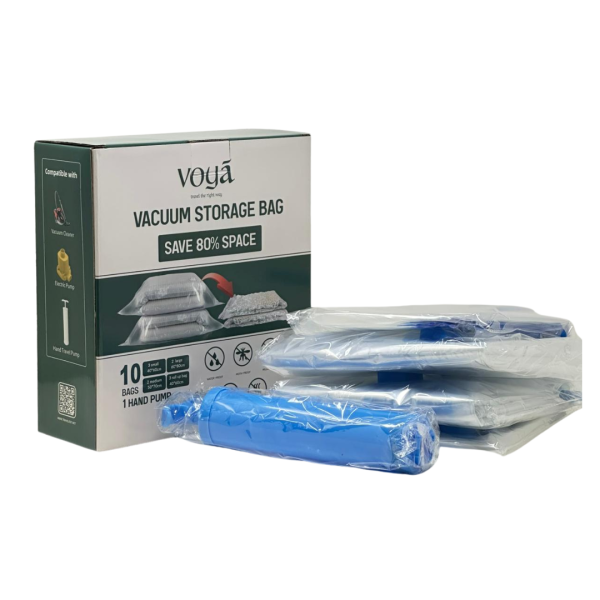 أكياس تخزين بتفريغ الهواء – Voya Vacuum Storage Bag – 10 قطع مع مضخة يدوية image 1