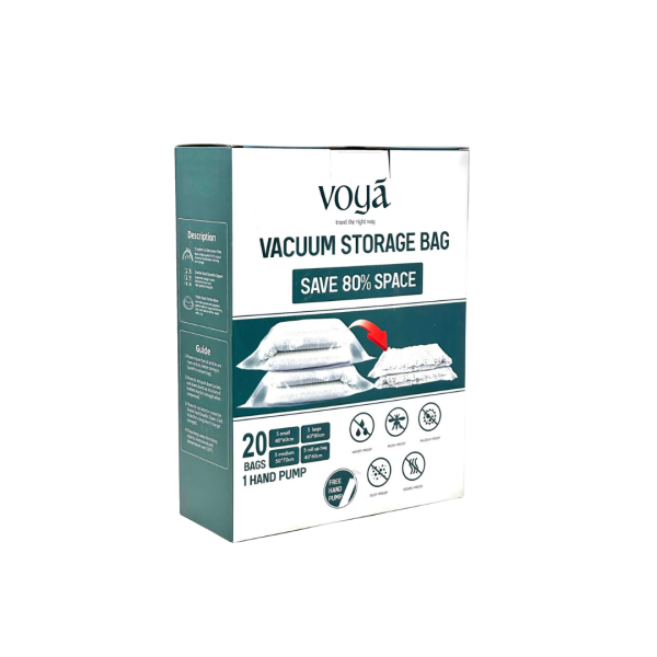 أكياس تخزين بتفريغ الهواء – Voya Vacuum Storage Bags – 20 قطعة مع مضخة يدوية image 2