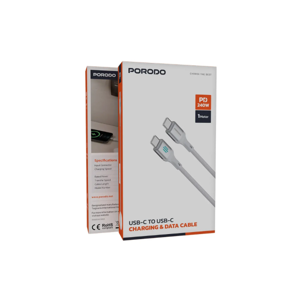 كابل Porodo USB-C إلى USB-C للشحن ونقل البيانات – PD 240 واط image 3