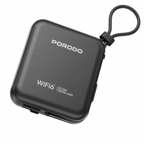 راوتر محمول Porodo 4G LTE مع WiFi 6 وبطارية ‎10000mAh‎ – أسود image 0