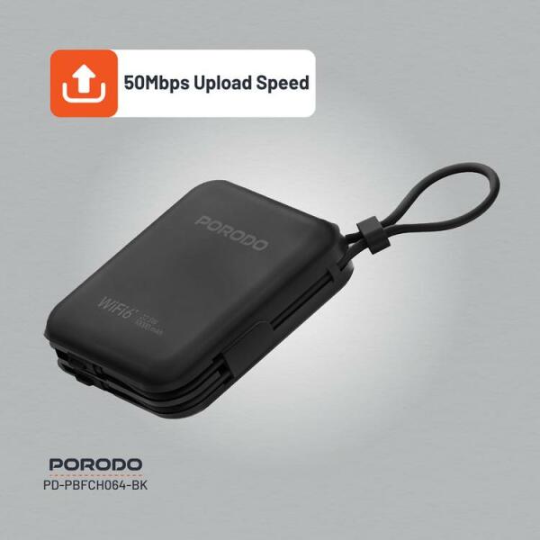 راوتر محمول Porodo 4G LTE مع WiFi 6 وبطارية ‎10000mAh‎ – أسود image 1