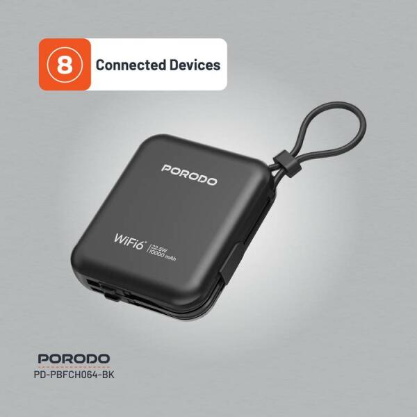 راوتر محمول Porodo 4G LTE مع WiFi 6 وبطارية ‎10000mAh‎ – أسود image 3