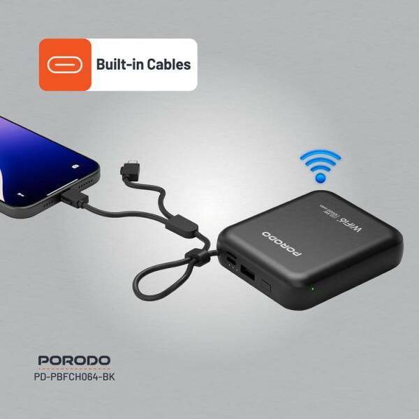 راوتر محمول Porodo 4G LTE مع WiFi 6 وبطارية ‎10000mAh‎ – أسود image 4