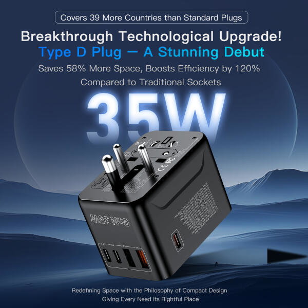 محول السفر العالمي من ترافيليست بتقنية GaN 35W مع 3 منافذ USB-C و 2 USB-A ومخرج كهرباء بقدرة 2500 واط وفيوز أوتوماتيكي متوافق مع أكثر من 220 دولة image 7