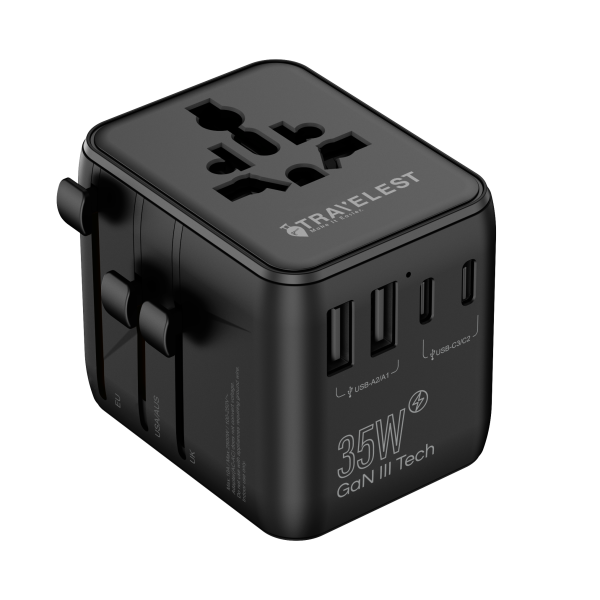 من ترافيليست محول السفر العالمي GaN 35W مع 3 منفذ USB-C + منفذ 2 USB-A، 2500W AC، متوافق مع أكثر من 200 دولة image 16