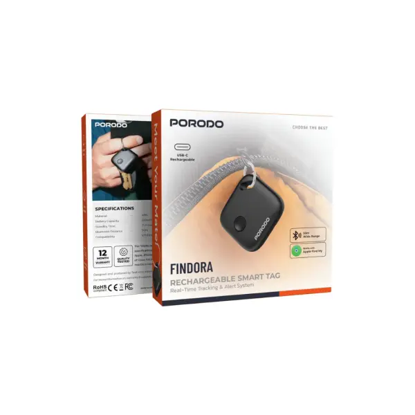 جهاز تتبع ذكي بورودو فيندورا (Porodo Findora) قابل لإعادة الشحن - أسود image 1
