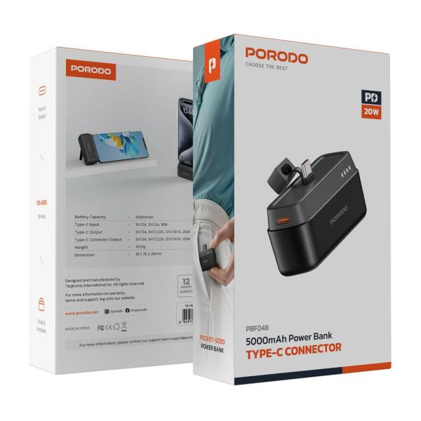 باور بانك Porodo بسعة ‎5000mAh‎ – شحن سريع ‎20W‎ – موصل Type-C image 7