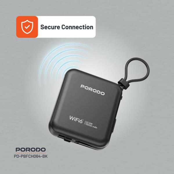 راوتر محمول Porodo 4G LTE مع WiFi 6 وبطارية ‎10000mAh‎ – أسود image 5