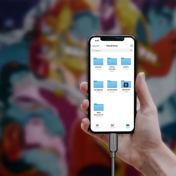 كابل Porodo سيليكون من USB-C إلى Lightning للشحن ونقل البيانات – أسود image 1