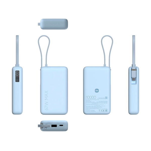 باور بانك شاومي 67W بسعة 10000 mAh مع كابل مدمج - أزرق ثلجي image 1