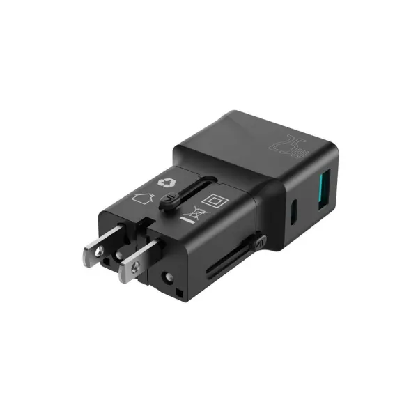 محول سفر عالمي منفذين بقوة 25 واط من راف باور (RAVPower RP-PC1080) - أسود image 0
